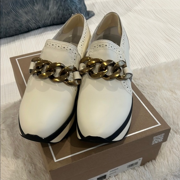 Dolce Vita Shoes - Dolce Vita White Leather Loafers with Gold Chain